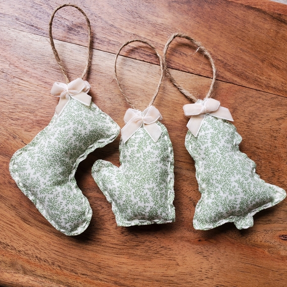 Handmade handsewn Christmas Fabric Ornaments Set Of 3 - Picture 2 of 6